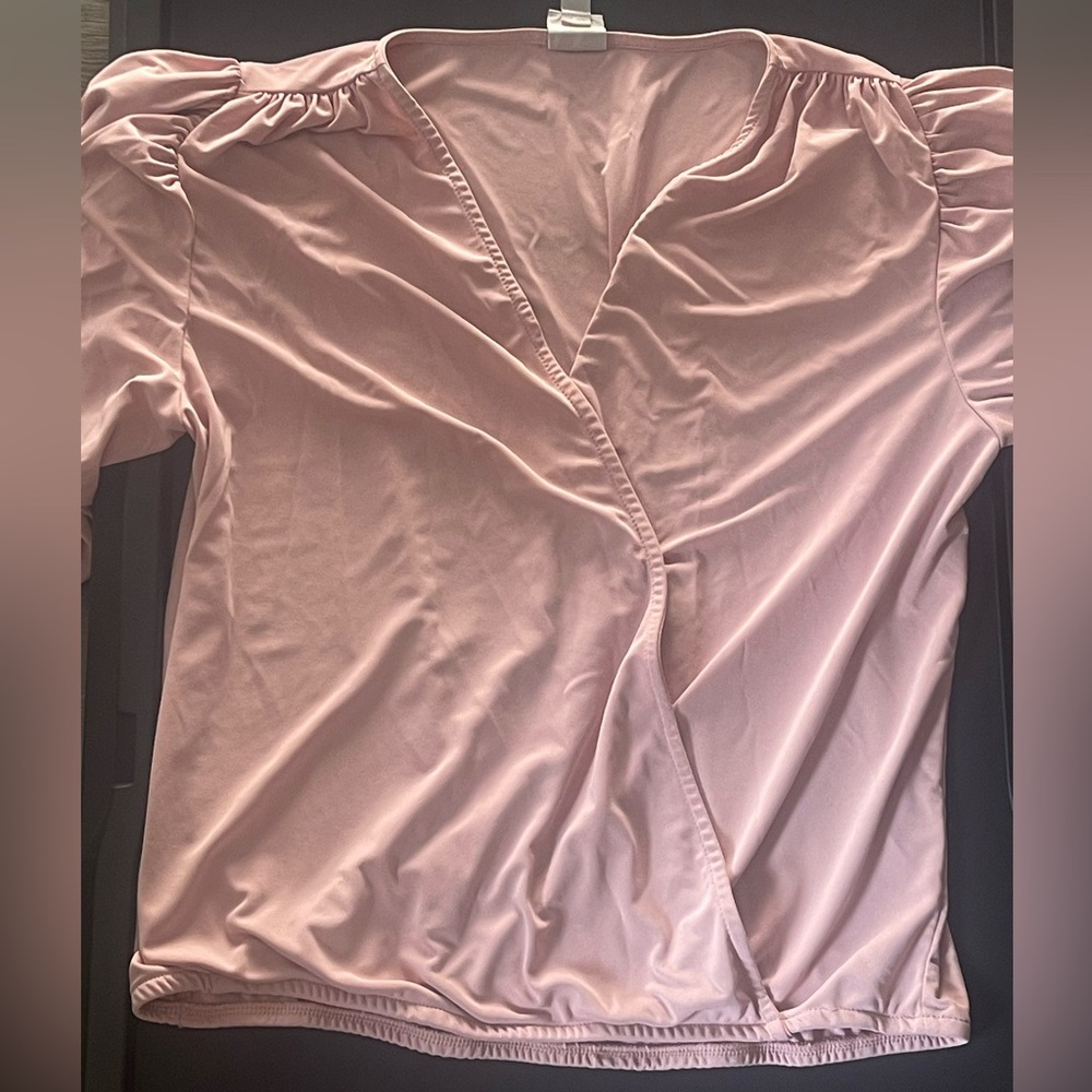 pink cross front dressy blouse